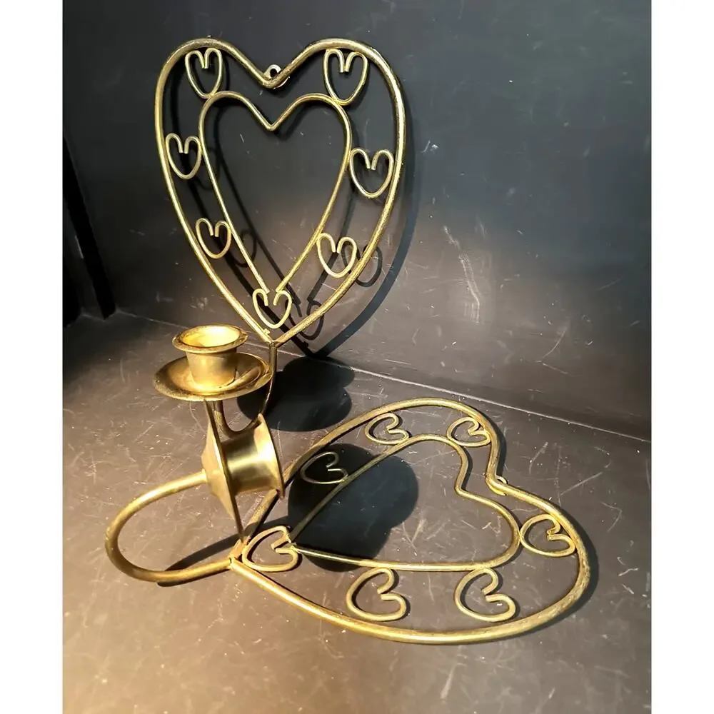 1287. Set of 2 Brass Heart Shaped Candle Sconces